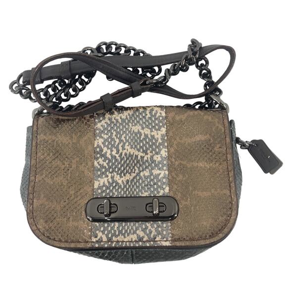 Coach Brown/Gray Leather & Snakeskin Swagger Crossbody Bag Women's Pre-Owned - Picture 1 of 6